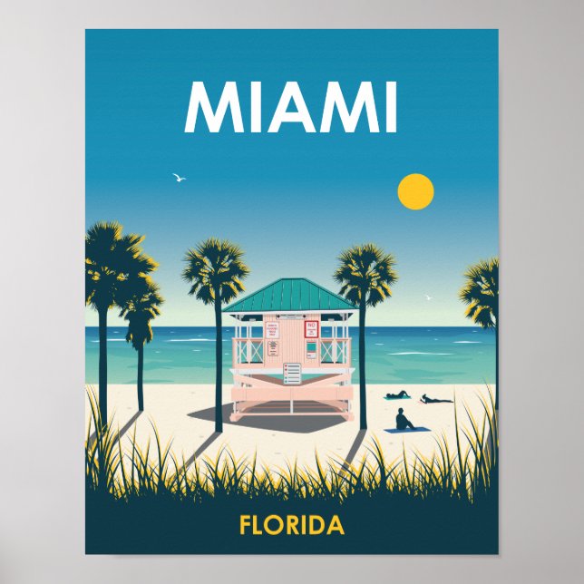 Miami Beach Florida Vintage Travel Poster (Vorne)