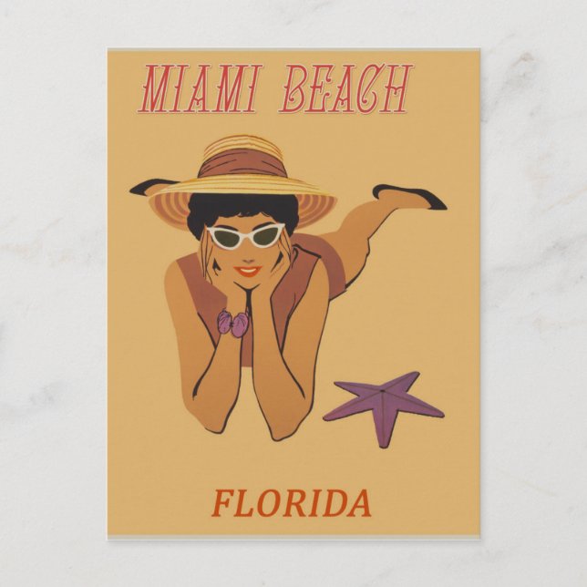 Miami Beach Florida Vintage Travel Poster Postkarte (Vorderseite)