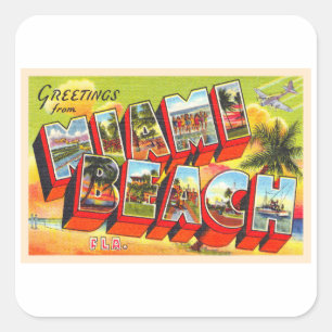 Miami Beach Florida Vintager großer Brief Postkar Quadratischer Aufkleber