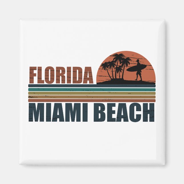 Miami Beach Florida Vintager Sonnenuntergang Magnet (Vorne)