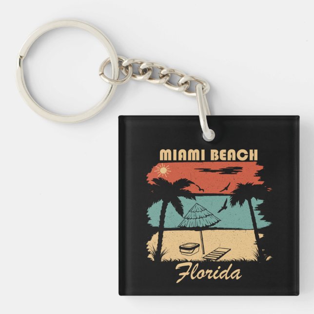 Miami Beach Florida Vintager Sonnenuntergang Schlüsselanhänger (Vorderseite)