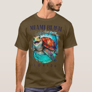 Miami Beach Florida Wasserfarbe Happy Sea Turtle T-Shirt