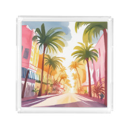 Miami Beach | Helle farbenfrohe Aquarellmalerei Acryl Tablett