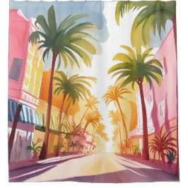 Miami Beach | Helle farbenfrohe Aquarellmalerei Duschvorhang