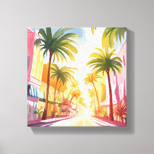 Miami Beach   Helle Farbige Aquarellmalerei Leinwanddruck