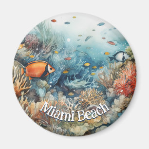 Miami Beach Korallenriff und Fische Aquarell Magnet