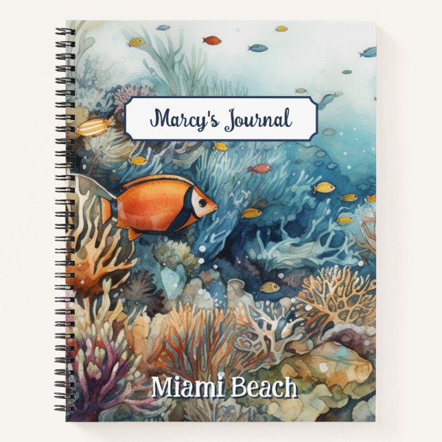 Miami Beach Korallenriff und Fische Aquarell Notizbuch (Vorderseite)