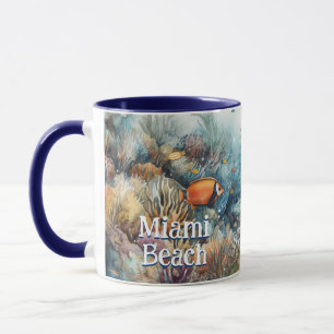 Miami Beach Korallenriff und Fische Aquarell Tasse