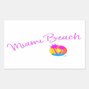 Miami-Beach-Logo-Sonnenpalmen-pink Rechteckiger Aufkleber