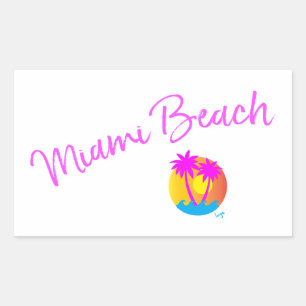 Miami-Beach-Logo-Sonnenpalmen-pink Rechteckiger Aufkleber