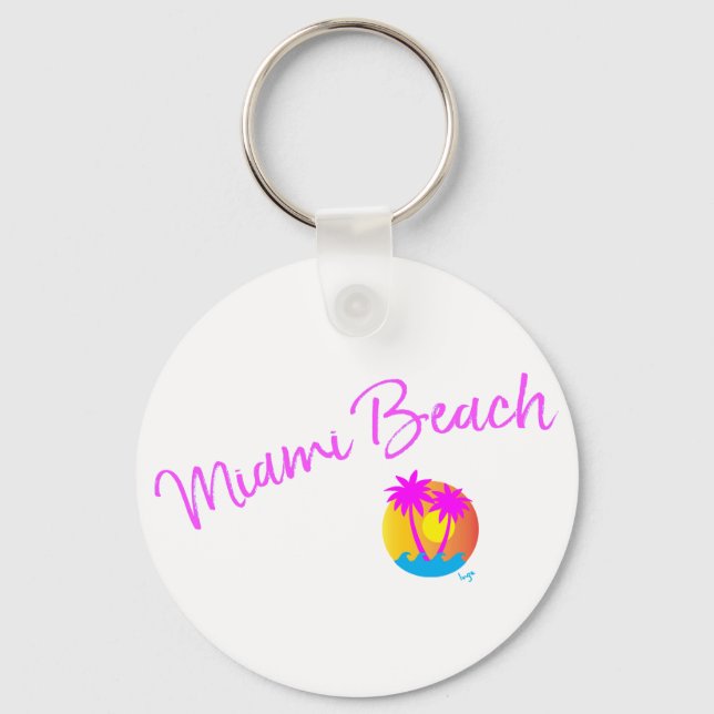 Miami-Beach-Logo-Sonnenpalmen-pink Schlüsselanhänger (Vorderseite)