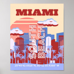 Miami Beach, Miami Reise Kunst, Retro Poster