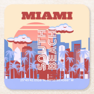Miami Beach, Miami Reise Kunst, Retro Rechteckiger Pappuntersetzer