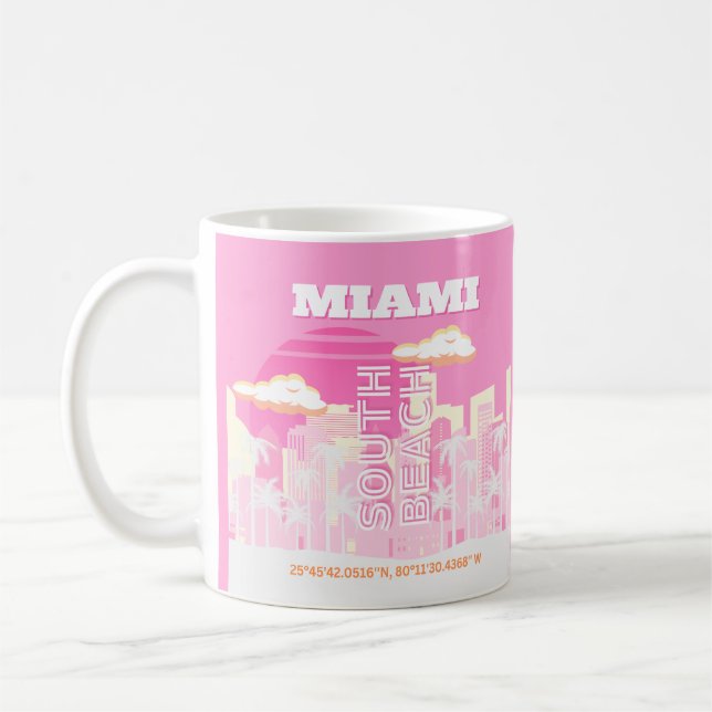 Miami Beach, Miami Travel Art, Preppy, Pink Kaffeetasse (Links)