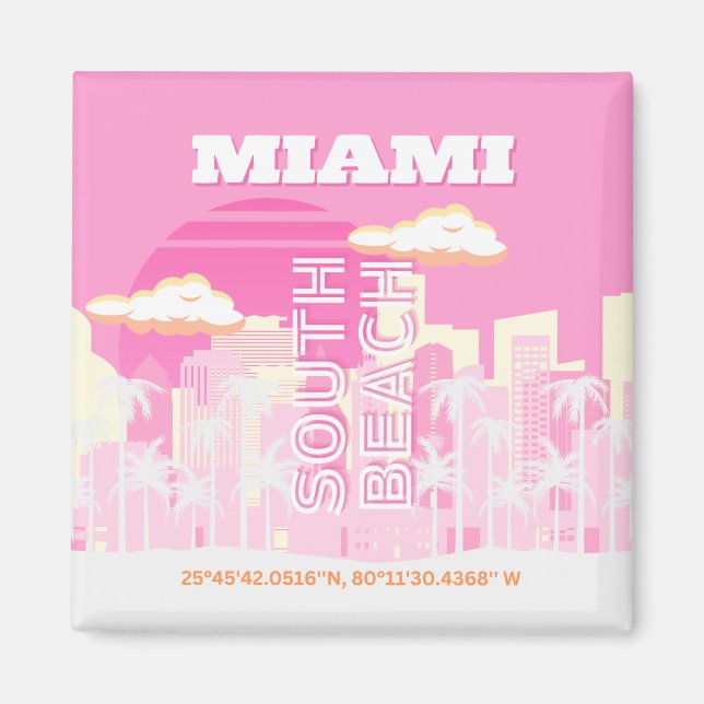 Miami Beach, Miami Travel Art, Preppy, Pink Magnet (Vorne)