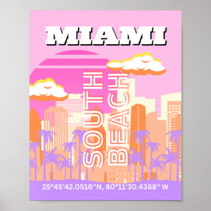 Miami Beach, Miami Travel Art, Preppy Room, Pink Poster