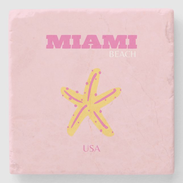 Miami Beach, Miami Travel Art, Preppy Room, Pink Steinuntersetzer (Vorderseite)