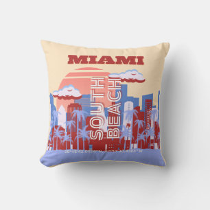 Miami Beach, Miami Travel Art, Retro Kissen