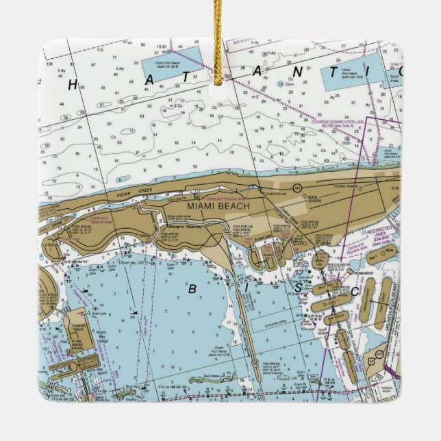 Miami Beach Nautical Chart Keramikornament (Rückseite)