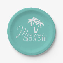 Miami Beach Palm Tree Modern Paper Plate