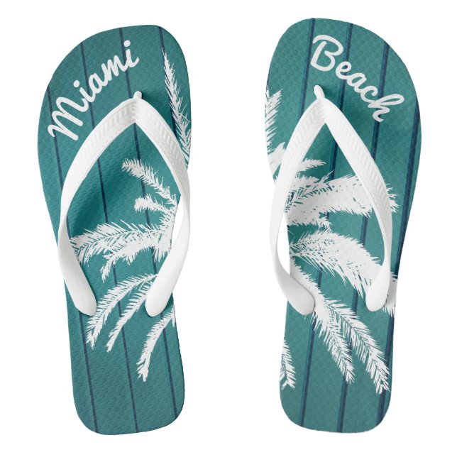 Miami Beach Palm Trees Blau und weiß Flip Flops (Fußbett)