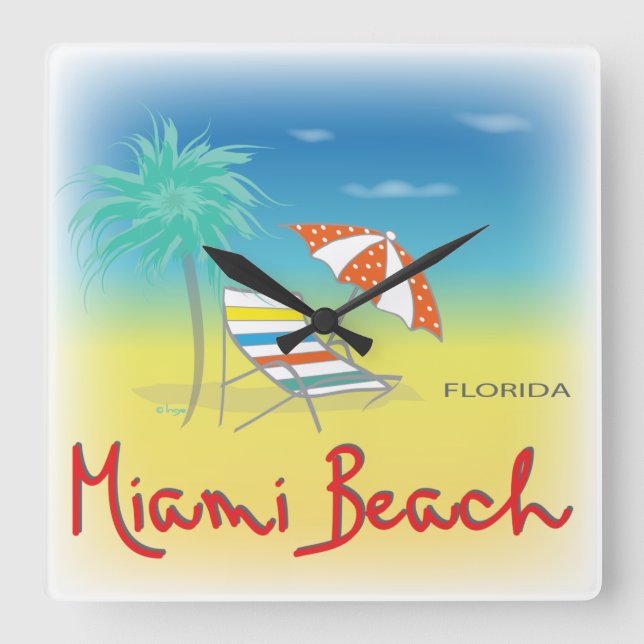Miami Beach Palms Quadratische Wanduhr (Vorderseite)