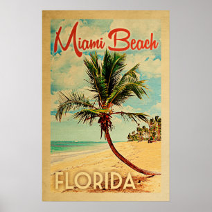 Miami Beach Poster Florida Vintag Palm Tree Beach