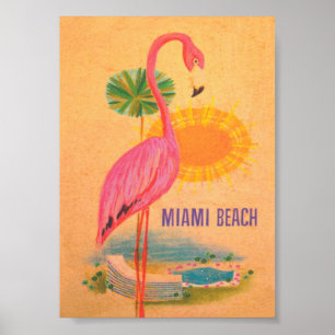 Miami Beach Rosa Flamingo Vintage Reiseposter Poster