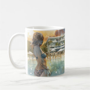 Miami Beach Spring Break Girl in Pool Wasserfarbe Kaffeetasse