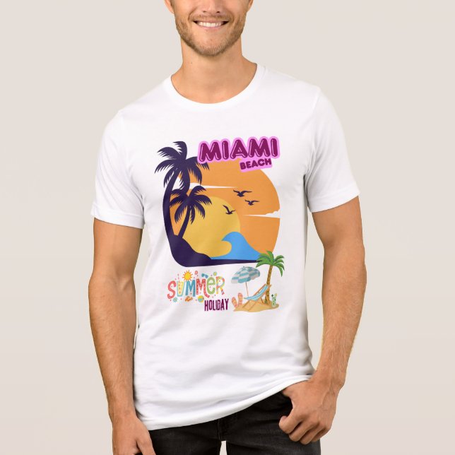 Miami Beach Summer Holiday  – Retro Palm Tree  Tri-Blend Shirt (Vorderseite)