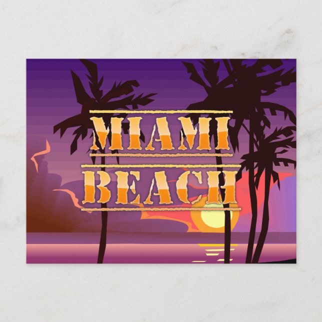 Miami Beach Sunrise und Palmen Tree Postcard Postkarte (Vorderseite)