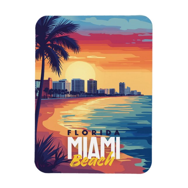 Miami Beach Sunset | Lebhafte Florida-Küste Magnet (Vertikal)