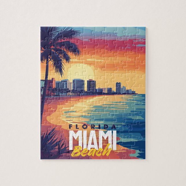 Miami Beach Sunset | Lebhafte Florida-Küste Puzzle (Vertikal)