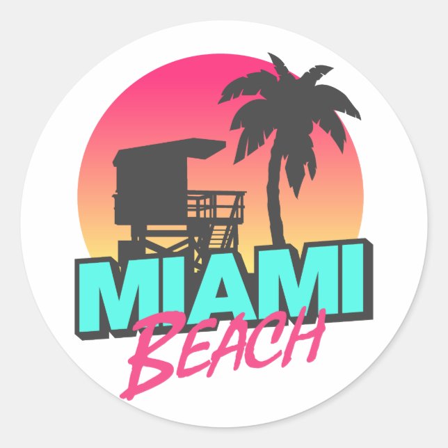 Miami Beach Travel Vintag Runder Aufkleber (Vorderseite)