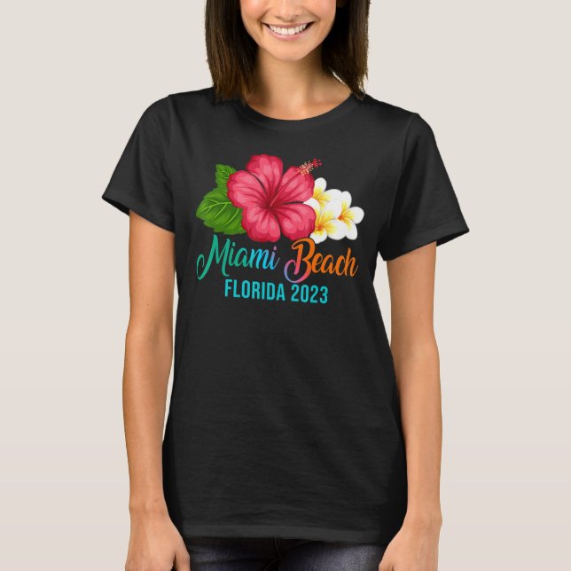 Miami Beach Vacation Florida Tropischer Hibiskus F T-Shirt (Vorderseite)