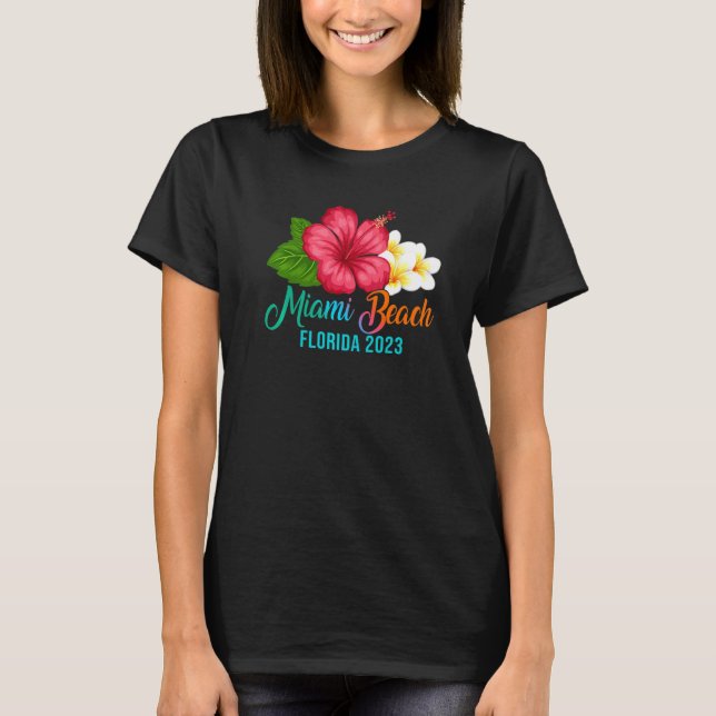 Miami Beach Vacation Florida Tropischer Hibiskus F T-Shirt (Vorderseite)