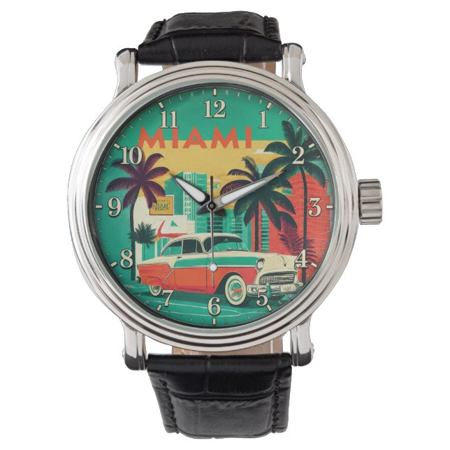Miami Beach Vintage Car  Armbanduhr (Vorderseite)