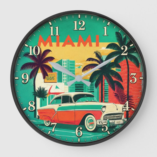 Miami Beach Vintage Car  Große Wanduhr (Vorderseite)