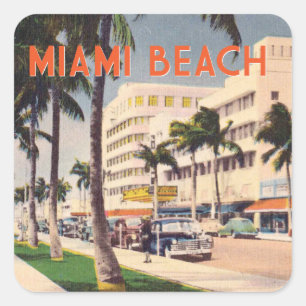 Miami Beach Vintage Straßenszene Quadratischer Aufkleber