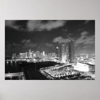 Miami by Night in Black and White Poster