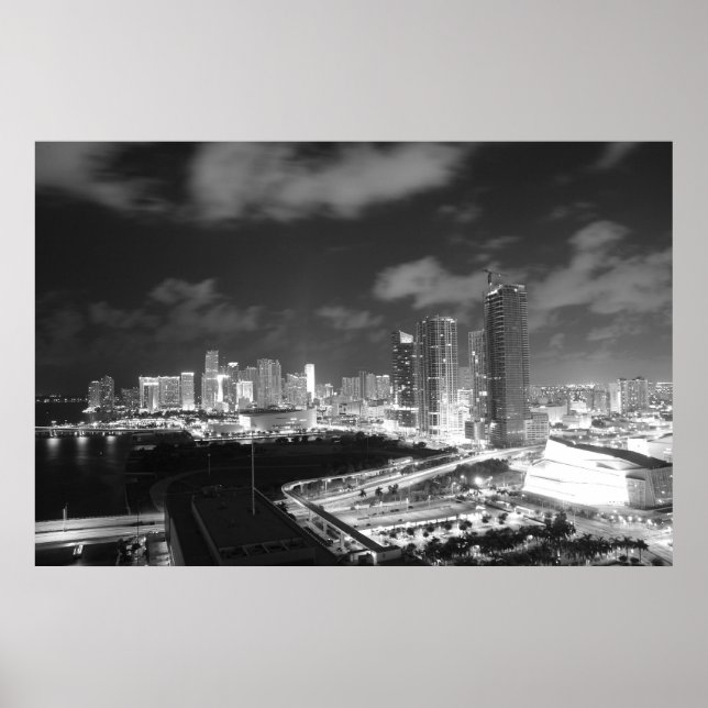 Miami by Night in Black and White Poster (Vorne)