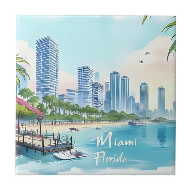 Miami City Florida skyline Fliese (Vorderseite)