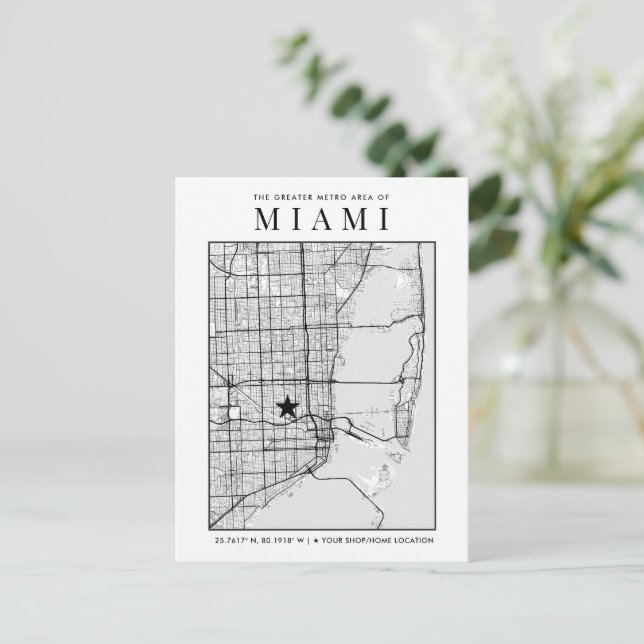 Miami City Map + Location Marker Postkarte (Stehend Vorderseite)