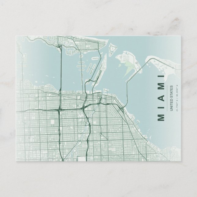 Miami City Map Minimal Postcard Postkarte (Vorderseite)