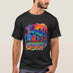 Miami City Neon Skyline mit Tropical Vibe Art T-Shirt