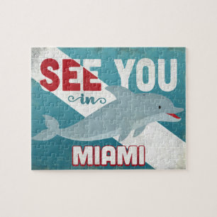 Miami-Delphin - Retro Vintage Reise Puzzle