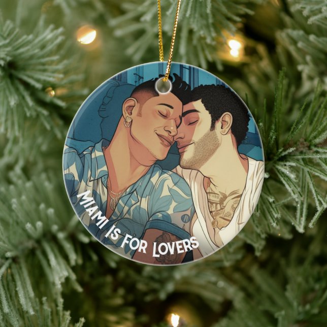 Miami Downtown Gay Men Cuddling Illustration Keramik Ornament (Baum)