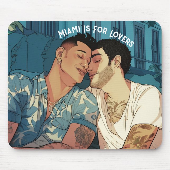 Miami Downtown Gay Men Cuddling Illustration Mousepad (Vorne)