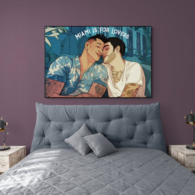 Miami Downtown Gay Men Cuddling Illustration Poster (Von Creator hochgeladen)