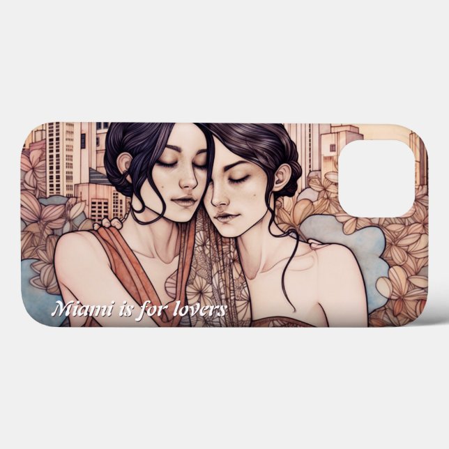 Miami Downtown Women Cuddling Lesbians Zeichnend Case-Mate iPhone Hülle (Rückseite (Horizontal))